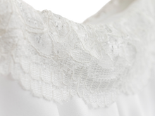 Close up of the lace trim on the white ruffle skirt
