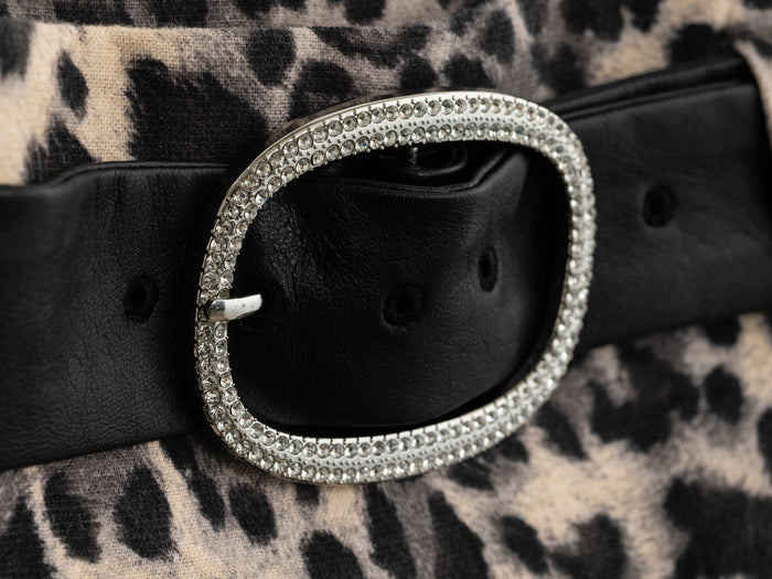Close up of the leopard print handkerchief hem