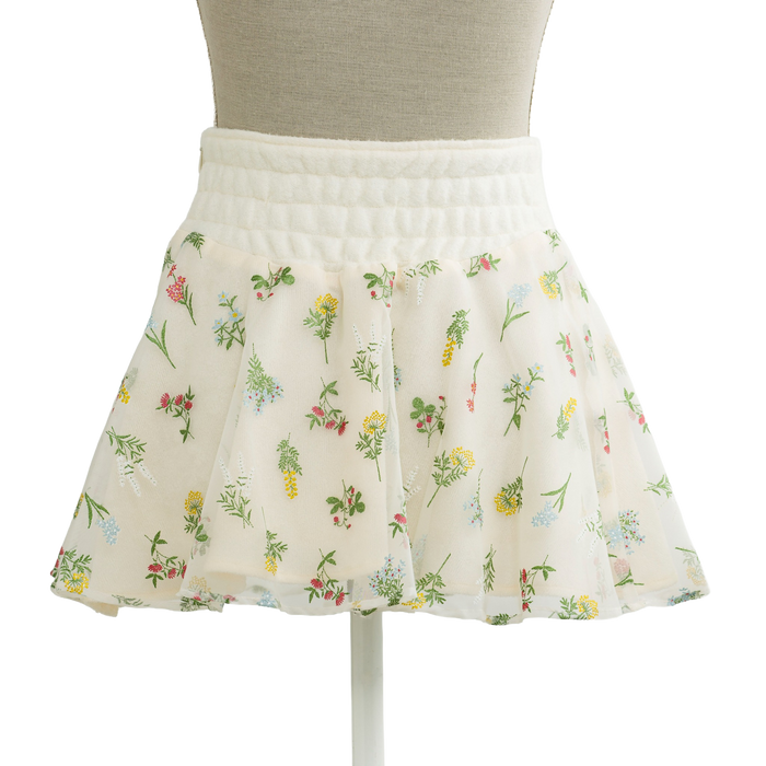 Side view of the cottagecore floral mini skirt