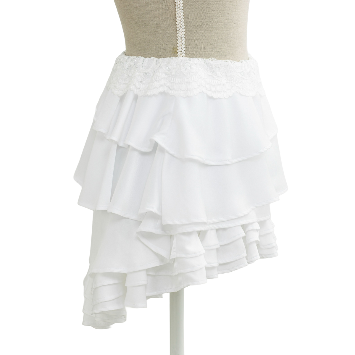 White ruffle mini skirt on a mannequin, princesscore style