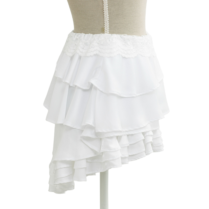 White ruffle mini skirt on a mannequin, princesscore style