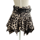 Leopard print mini skirt styled on a mannequin, pointed asymmetric hem