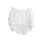 White tiered ruffle mini skirt inspired by a wedding dress, front view